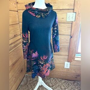 Cowl Neck Boho ‎ Dress Artistic Design Women’s Small Art Student Tunic Abstract